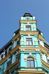 Fototapeta na wymiar Beautiful facade of building on sunny day, low angle view