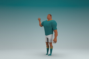 Fototapeta premium An athlete wearing a green shirt and white pants is expression of hand when talking. 3d rendering of cartoon character in acting.
