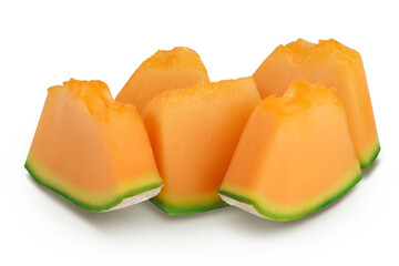 Cantaloupe melon pieces isolated on white background with full depth of field.
