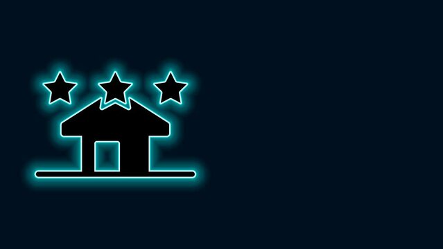 Glowing neon line House icon isolated on black background. Real estate agency or cottage town elite class. 4K Video motion graphic animation