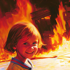 AI created portrait: pyromaniac child - obrazy, fototapety, plakaty
