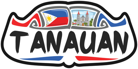 Tanauan Philippines Flag Travel Souvenir Sticker Skyline Landmark Logo Badge Stamp Seal Emblem Coat of Arms Vector Illustration SVG EPS