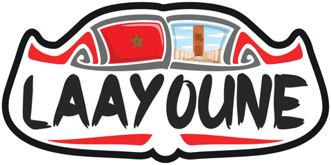Laayoune Morocco Flag Travel Souvenir Sticker Skyline Landmark Logo Badge Stamp Seal Emblem Coat of Arms Vector Illustration SVG EPS