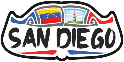 San Diego Venezuela Flag Travel Souvenir Sticker Skyline Landmark Logo Badge Stamp Seal Emblem Coat of Arms Vector Illustration SVG EPS
