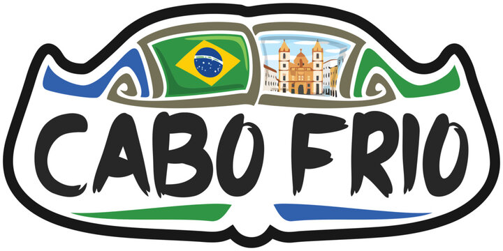 Cabo Frio Brazil Flag Travel Souvenir Sticker Skyline Landmark Logo Badge Stamp Seal Emblem Coat of Arms Vector Illustration SVG EPS