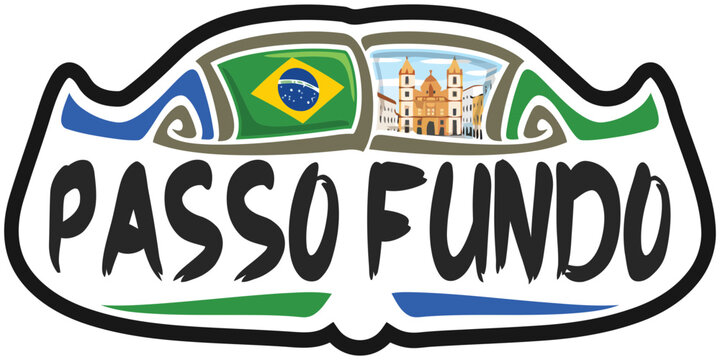 Passo Fundo Brazil Flag Travel Souvenir Sticker Skyline Landmark Logo Badge Stamp Seal Emblem Coat of Arms Vector Illustration SVG EPS