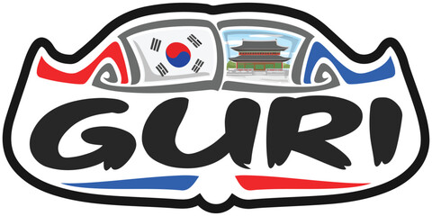 Guri South Korea Flag Travel Souvenir Sticker Skyline Landmark Logo Badge Stamp Seal Emblem Coat of Arms Vector Illustration SVG EPS