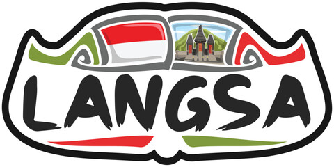 Langsa Indonesia Flag Travel Souvenir Sticker Skyline Landmark Logo Badge Stamp Seal Emblem Coat of Arms Vector Illustration SVG EPS