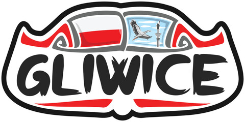 Gliwice Poland Flag Travel Souvenir Sticker Skyline Landmark Logo Badge Stamp Seal Emblem Coat of Arms Vector Illustration SVG EPS