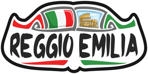 Reggio Emilia Italy Flag Travel Souvenir Sticker Skyline Landmark Logo Badge Stamp Seal Emblem Coat of Arms Vector Illustration SVG EPS