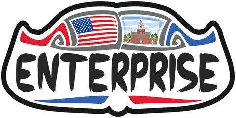 Enterprise USA United States Flag Travel Souvenir Sticker Skyline Landmark Logo Badge Stamp Seal Emblem Coat of Arms Vector Illustration SVG EPS