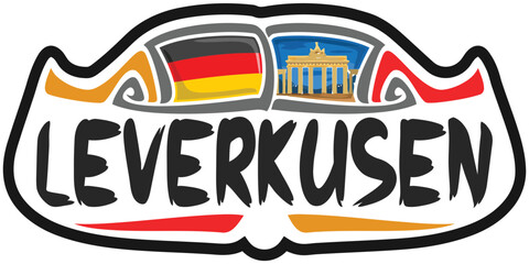 Leverkusen Germany Flag Travel Souvenir Sticker Skyline Landmark Logo Badge Stamp Seal Emblem Coat of Arms Vector Illustration SVG EPS