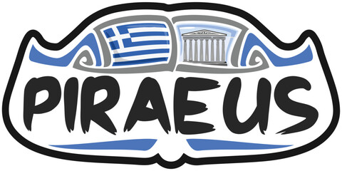 Piraeus Greece Flag Travel Souvenir Sticker Skyline Landmark Logo Badge Stamp Seal Emblem Coat of Arms Vector Illustration SVG EPS
