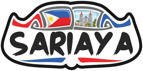 Sariaya Philippines Flag Travel Souvenir Sticker Skyline Landmark Logo Badge Stamp Seal Emblem Coat of Arms Vector Illustration SVG EPS