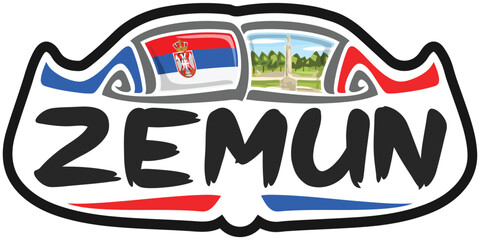 Zemun Serbia Flag Travel Souvenir Sticker Skyline Landmark Logo Badge Stamp Seal Emblem Coat of Arms Vector Illustration SVG EPS
