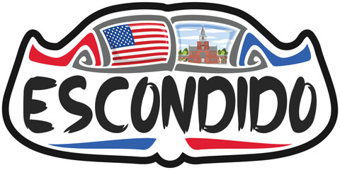 Escondido USA United States Flag Travel Souvenir Sticker Skyline Landmark Logo Badge Stamp Seal Emblem Coat of Arms Vector Illustration SVG EPS