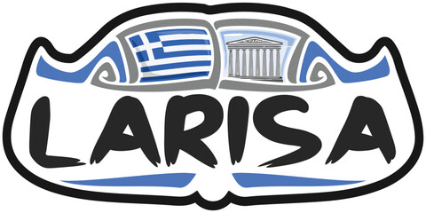 Larisa Greece Flag Travel Souvenir Sticker Skyline Landmark Logo Badge Stamp Seal Emblem Coat of Arms Vector Illustration SVG EPS