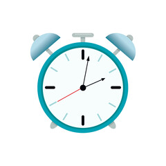 Alarm clock, clock, desktop blue clock, time, vector illustration with a clock in a flat style