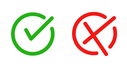 Check mark and cross mark icon set. Permission and restriction. Vector.