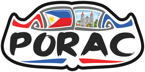 Porac Philippines Flag Travel Souvenir Sticker Skyline Landmark Logo Badge Stamp Seal Emblem Coat of Arms Vector Illustration SVG EPS
