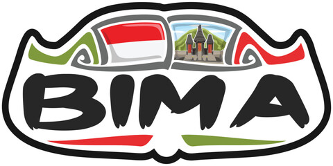 Bima Indonesia Flag Travel Souvenir Sticker Skyline Landmark Logo Badge Stamp Seal Emblem Coat of Arms Vector Illustration SVG EPS