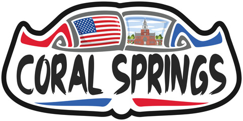 Coral Springs USA United States Flag Travel Souvenir Sticker Skyline Landmark Logo Badge Stamp Seal Emblem Coat of Arms Vector Illustration SVG EPS