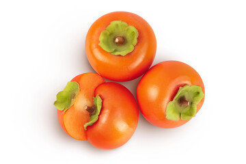 Persimmon fruit isolated on white background with full depth of field. Top view. Flat lay