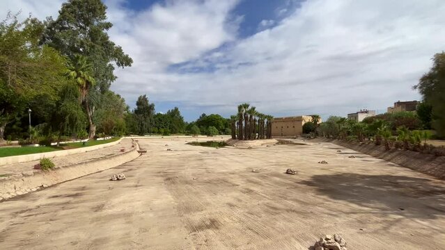 Empty artificial lake inside Jnan Sbil garden in the old town of Fez