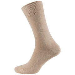 Beige long voluminous sock with a wide elastic band, on a white background
