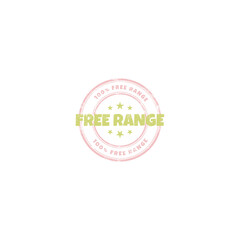 Free-range products sticker, stamp, label, badge and logo with grunge effect. Ecology icon. Logo template with stars for free-range products. Vector illustration