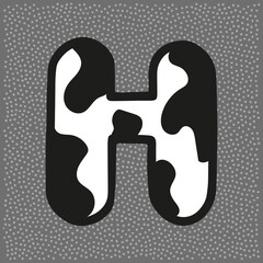 Cow style alphabet with black spots, letter H