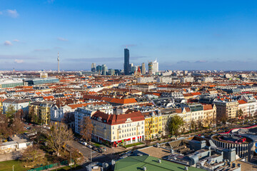 Beautiful aerial view of Vienna in Austria..Cityscape of Vienna at Christmas time.