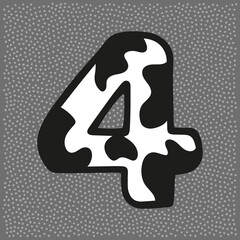 Cow style alphabet with black spots, namber 4