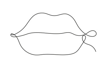 Five human senses in continuous line style. Mouth, lips outline, linear