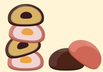 Japanese dessert mochi with different flavor.
