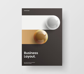 Geometric 3D spheres journal cover layout. Trendy corporate identity vector design concept.