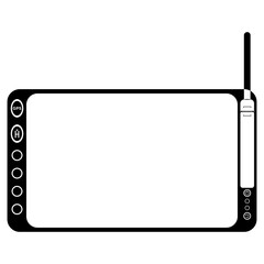 Remote controller in outline style for Black copter. Modern autonomous Quadcopter with camera. PNG Illustration.