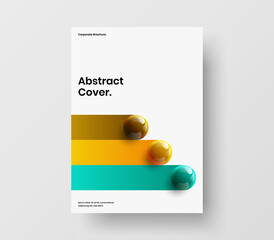 Abstract realistic spheres front page illustration. Creative journal cover A4 vector design template.