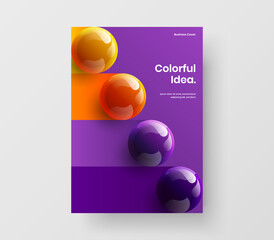 Geometric realistic balls annual report illustration. Multicolored catalog cover A4 design vector template.