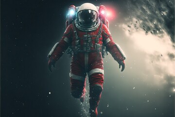 Santa Claus astronaut floating in space. Christmas  sci-fi concept.