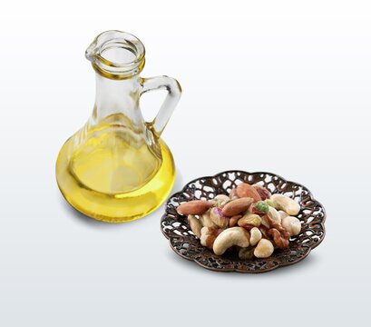 Nut's oil for healthy eating on the desk
