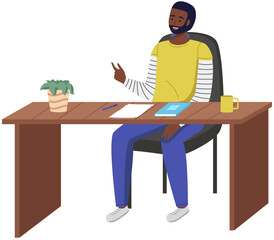 Office staff, manager work and communication. Office worker at the table. Business employees on their workspace. Co-worker. Businessman or a clerk working at his office workplace flat style