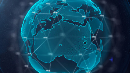 The concept of a global network. Futuristic concept of communication. Digital communication of people around the globe. Global blue background of outer space. 3d rendering.