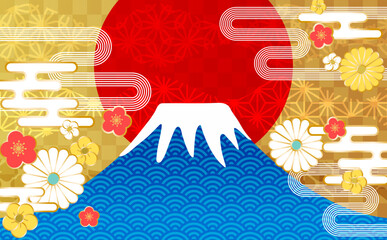 富士山と和柄イラスト
