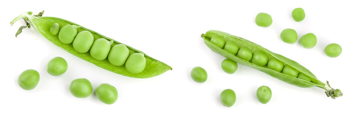 Fresh green pea pod isolated on white background