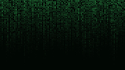 Falling points of binary code. Illustration of the matrix.Vector digital dark background with noise effect. Corrupted code, matrix failure. Visualization of big data.