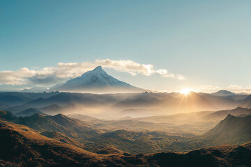 Northern mountain landscape with sunset (Generative AI)