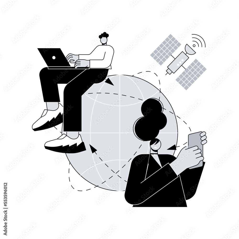 Poster global web connection abstract concept vector illustration. global network communication, satellite 