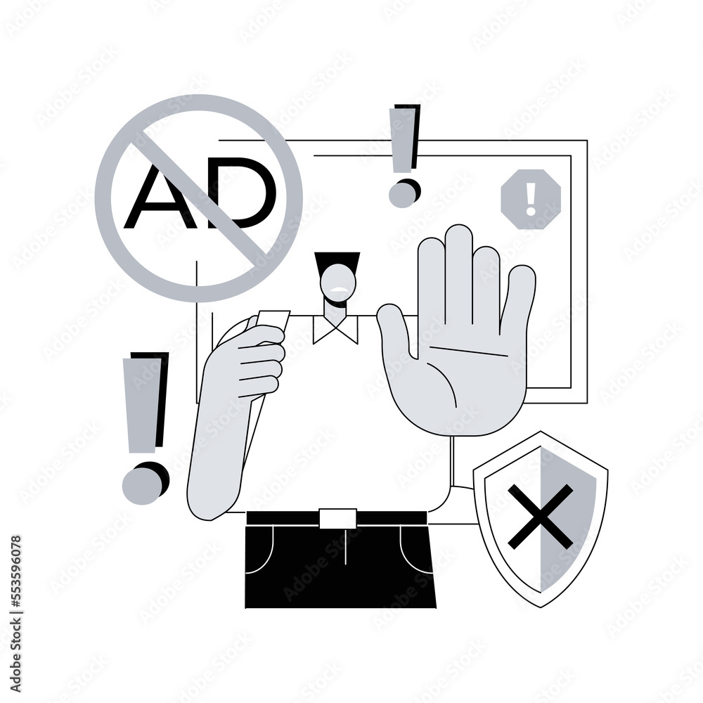 Poster ad blocking software abstract concept vector illustration. removing online advertising, ad filtering