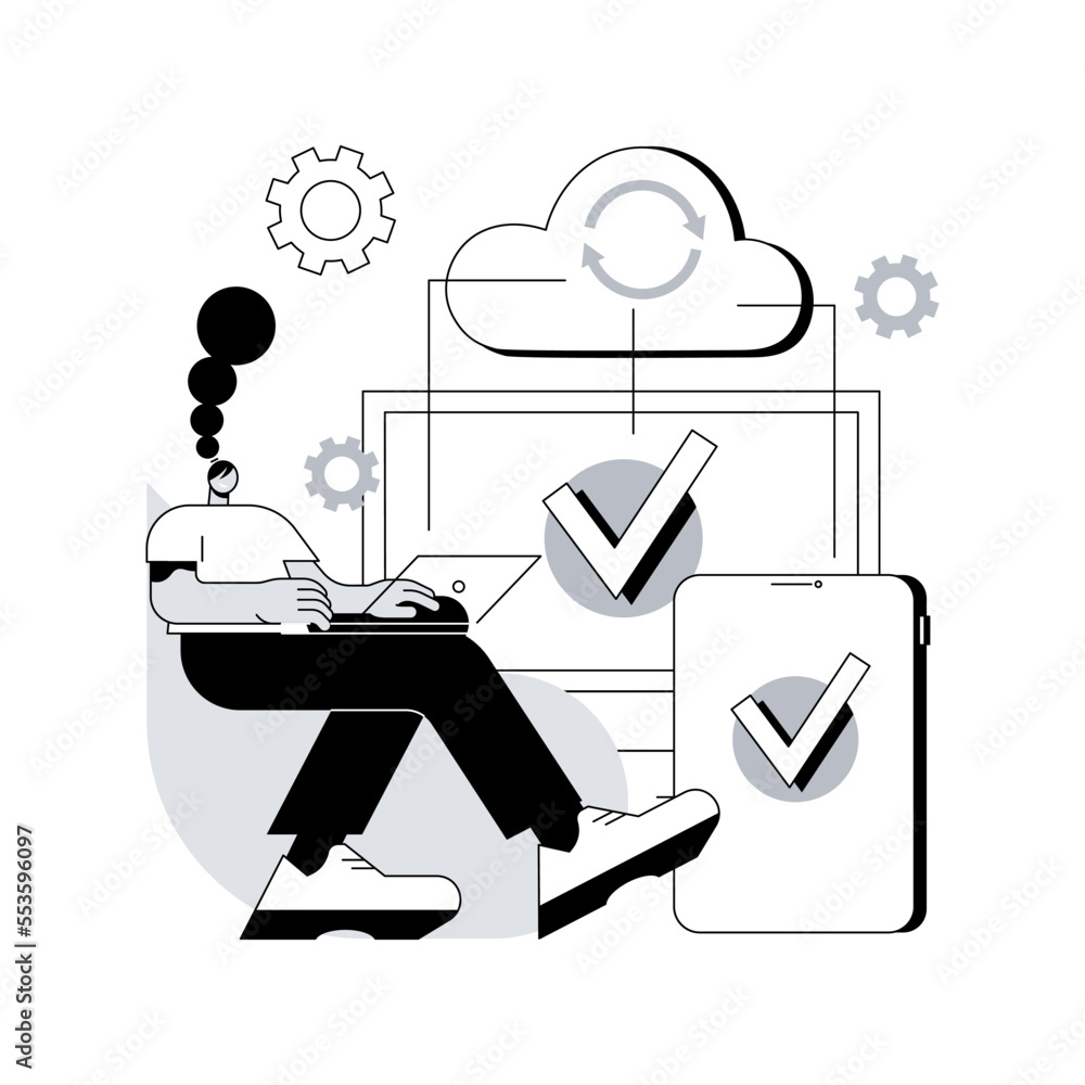Poster cloud connection abstract concept vector illustration. connectivity method, remote central storage, 